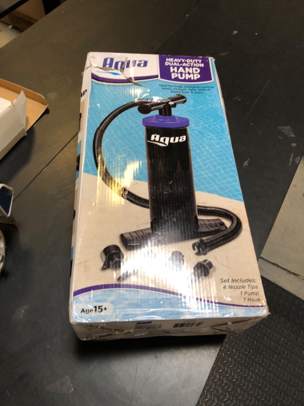 Photo 1 of Aqua Dual-Action Hand Pump – Heavy Duty Air Pump with 4 Nozzle Attachments – Black
