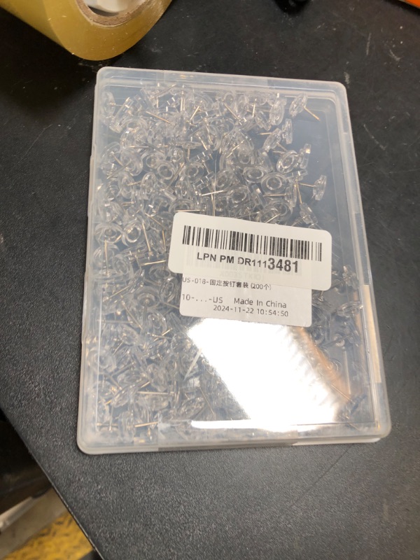 Photo 1 of 100 Pcs Clear Thumb Tacks for Wall Hangings, Clear Push Pins Flat Head, Thumbtacks Steel Point and Transparent Plastic Head, for Cork Board, Bulletin Board, Posters, Photos, Postcards, Maps