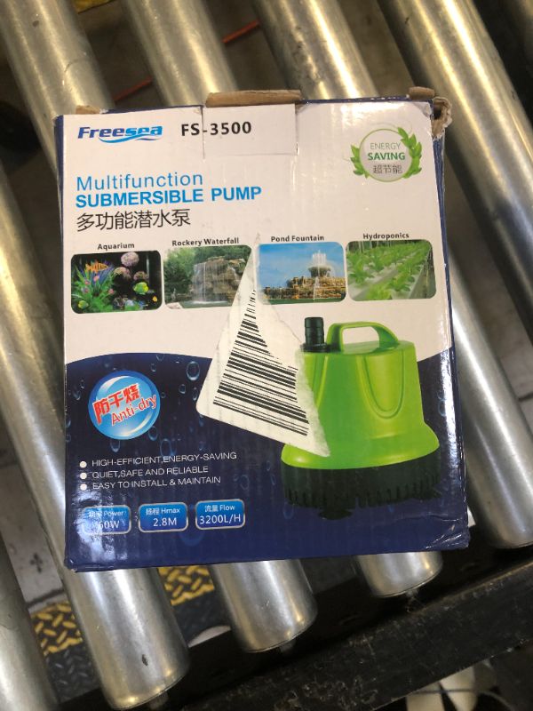 Photo 1 of FREESEA Fountain Submersible Water Pump: 845 GPH 60W Small Sump Pump for Outdoor Pond Hydroponic Statuary Waterfall Aquarium Fish Tank