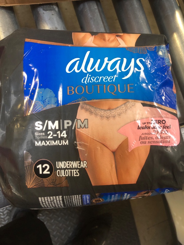 Photo 1 of Always Discreet Boutique Adult Incontinence & Postpartum Underwear For Women, High-Rise, Size Small/Medium, Rosy, Maximum Absorbency, Disposable, 12 Count (Packaging May Vary)