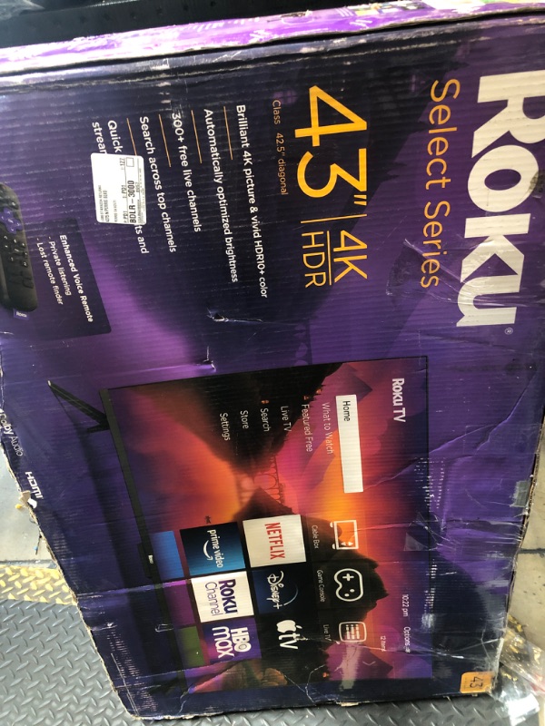Photo 1 of Roku Smart TV – 43-Inch Select Series 4K HDR RokuTV with Roku Enhanced Voice Remote, Brilliant 4K Picture, Automatic Brightness, & Seamless Streaming – Live Local News, Sports, Family Entertainment