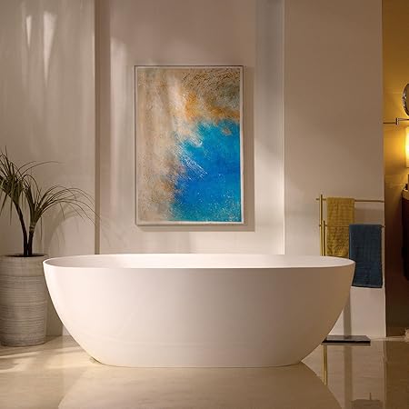 Photo 1 of WOODBRIDGE 69" L x 32" W Luxury Contemporary Solid Surface Stone Resin Freestanding Bathtub in Matte White with 2-Drain Covers

