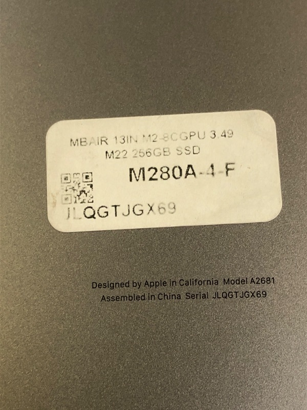 Photo 1 of Apple 2022 MacBook Air M2 Chip (13-inch, 8GB RAM, 256GB SSD Storage) (QWERTY English) Space Gray (Renewed Premium) (USED)