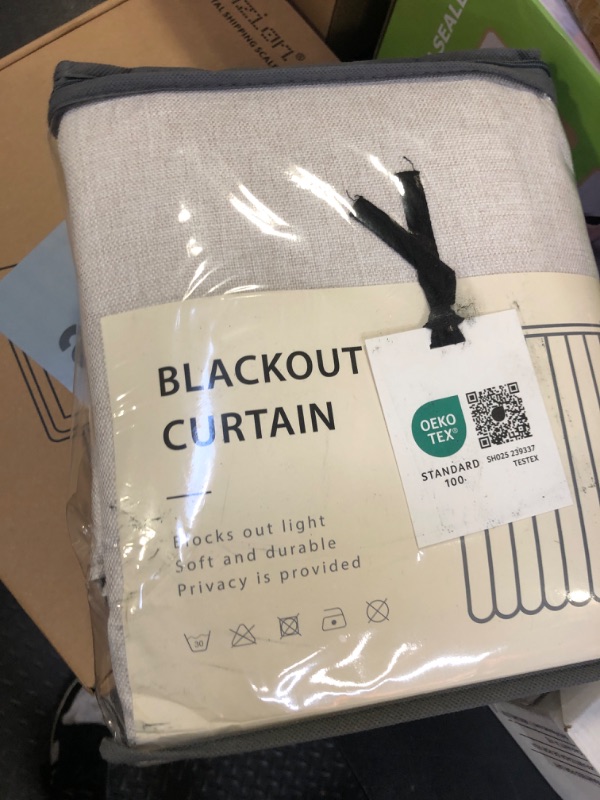 Photo 1 of 100% Blackout Shield Linen Blackout Curtains for Bedroom 108 Inches Long, Back Tab/Rod Pocket Living Room Drapes, Thermal Insulated Blackout Curtains 2 Panels Set, 50" W x 108" L, Beige