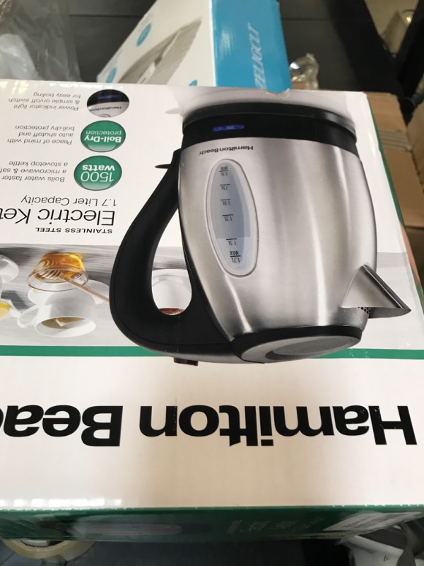 Photo 1 of Hamilton Beach Electric Tea Kettle, Water Boiler & Heater, 1.7 Liter, Cordless Serving, 1500 Watts for Fast Boiling, Auto-Shutoff and Boil-Dry Protection, Stainless Steel (40880)