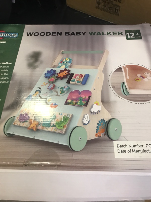 Photo 1 of TERRAMUS Wooden Baby Walker, Dinosaur Toddler Push Walker, Montessori Learning Activity Center for Boys Girls, Develops Motor Skills Sit-to-Stand Toys Multifunctional Educational Gifts for Kids Infant