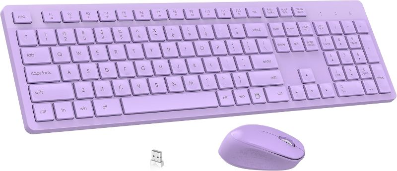 Photo 1 of LeadsaiL Purple Wireless Keyboard and Mouse Combo, Full-Sized Ergonomic Computer Keyboard, 2.4GHz USB Cordless Keyboard Silent Mouse Set, 12 FN Shortcuts for Windows MacOS Laptop Computer