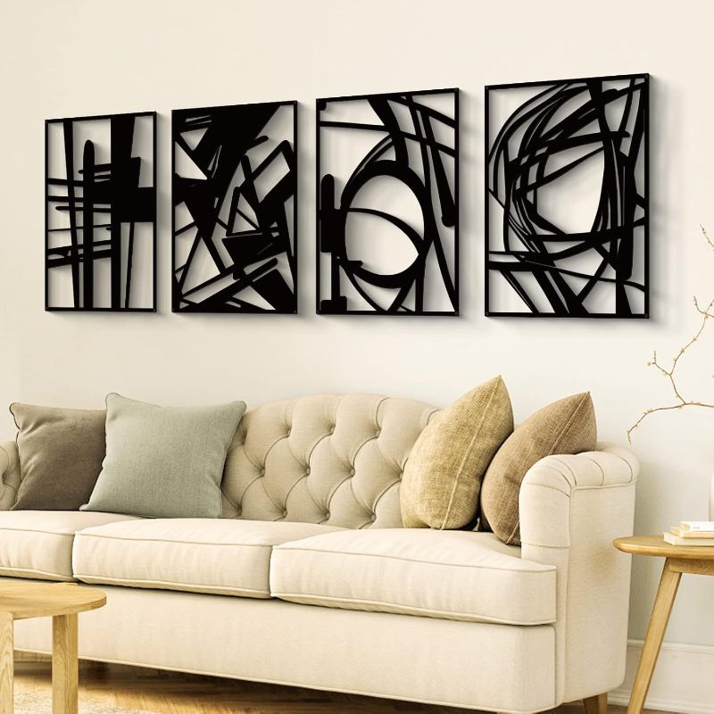 Photo 1 of Glamativity 4 Pack Black Abstract Metal Wall Art, Minimalist Décor Single Line Art Wall Décor, 3D Textured Metal Wall Sculptures, for Living Room Bedroom Bathroom Study Room (Black Boho, L Size 22.5 x 15.7'')
