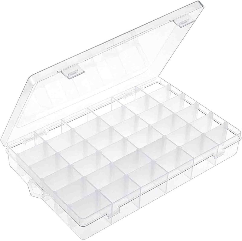 Photo 1 of  Grids Plastic Clear Organizer Box bead Storage Containers with Adjustable Dividers for Craft Jewelry Fishing Tackles Parts Storage with 8 Sheets Label Stickers
