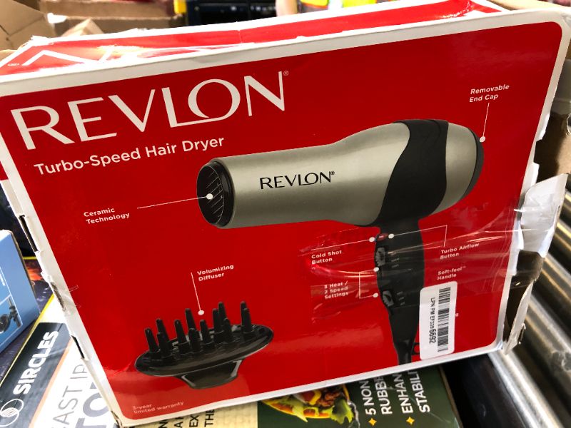 Photo 1 of REVLON Turbo Hair Dryer with Advanced Ionic Technology, Ceramic Coating | Turbo Heat and Cold Shot Features, 1875 Watts for Fast Drying and Shine (Silver)