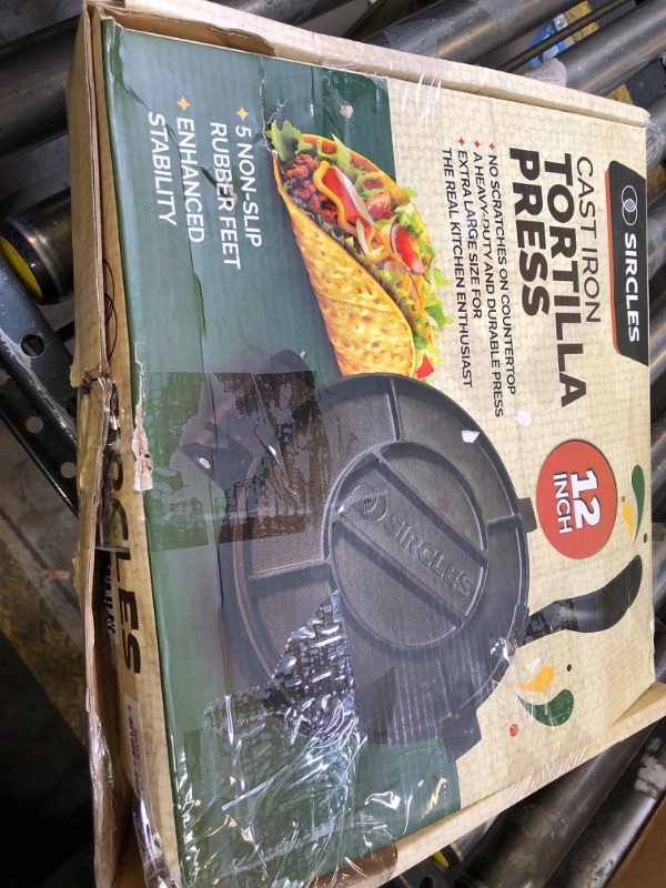 Photo 1 of SIRCLES Tortilla Press 12 Inch Cast Iron - Extra Large, Heavy Duty 12 Inch Tortilla Press - Ebook Tortilla recipes - 5 Non-Slip Rubber Feet - Pre-Seasoned - Prensa Para Tortillas De 12 Pulgadas Grande