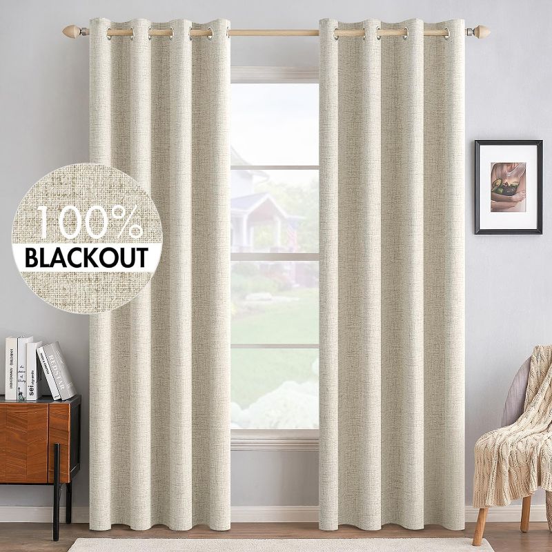 Photo 1 of MIULEE Linen Texture Curtains for Bedroom Solid 100% Blackout Thermal Insulated Grey Curtains Grommet Room Darkening Curtains/Draperies Luxury Decor for Living Room Nursery 84 Inch (52x84, 2 Panels)