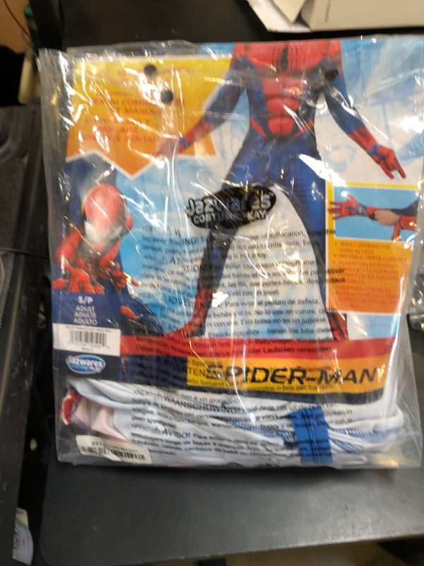 Photo 1 of MARVEL Spider-Man Official Adult Deluxe Zentai Halloween Costume - Stretch Spandex with Hidden Zippers and Wrist Slits (S)