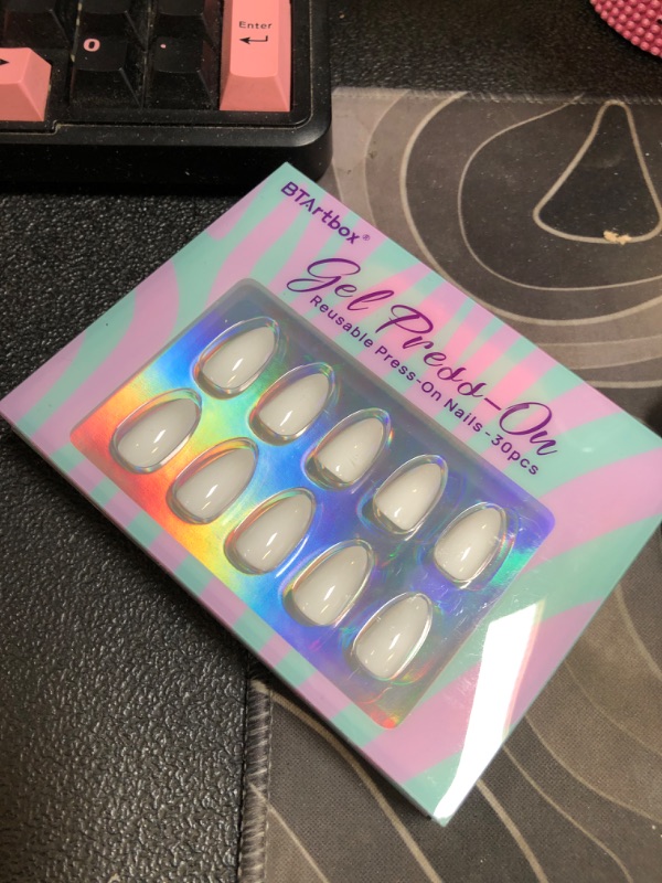 Photo 1 of BTArtbox White Press On Nails Short - Soft Gel Press on Nails Almond, White Glue on Nails with Nail Glue, Reusable Stick on Nails in 16 Sizes, Cream Puff