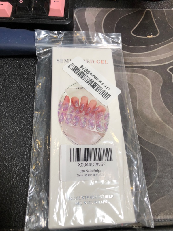 Photo 1 of 22pcs Semi Cured Gel Nails Strips Tips UV Nail Stickers Polish Wraps-Works with UV Nail Lamp Light, 2 Prep Pads File Wooden Stickers DIY Manicure Easy to Apply&Remove