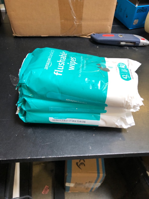 Photo 1 of Amazon Basics Adult Wet Wipes Flushable Fragrance Free, 126 Count (3 Packs of 42) Packaging May Vary