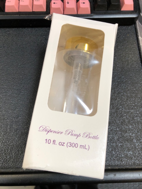 Photo 1 of PANA Professional 10 oz. GOLD Chrome Lid No Wording Labeled Push Down Liquid Pumping Clear Bottle Dispenser