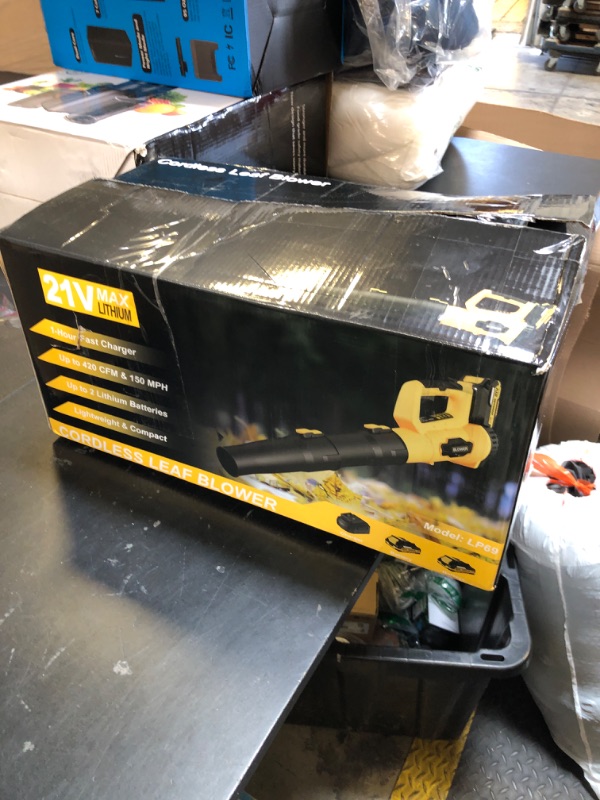 Photo 1 of Leaf Blower, 21V Cordless Electric Blower with 2 2.0Ah Batteries and 1 Hour Fast Charger, Lightweight Leaf Blower for Patio Cleaning, Lawn Care, Blowing Fallen Leaves and Dust, etc.
