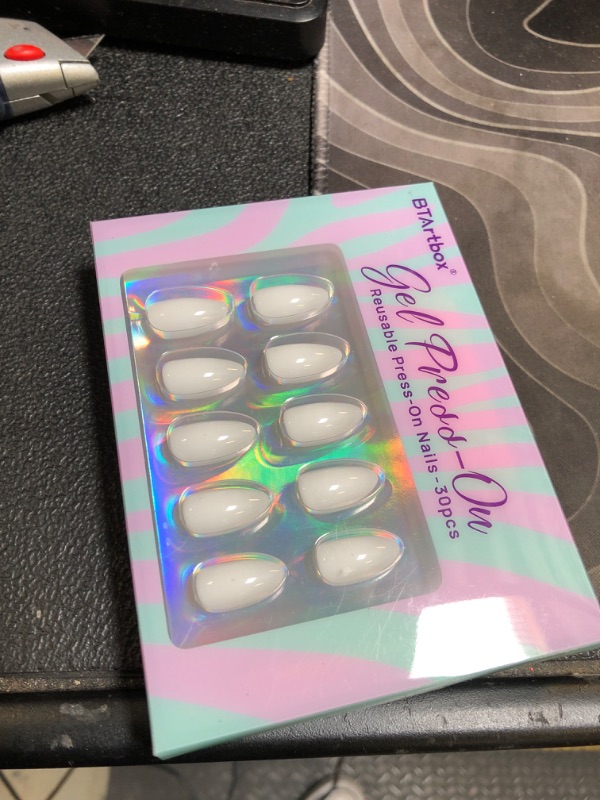 Photo 1 of BTArtbox White Press On Nails Short - Soft Gel Press on Nails Almond, White Glue on Nails with Nail Glue, Reusable Stick on Nails in 16 Sizes, Cream Puff