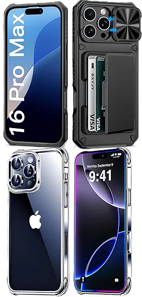 Photo 1 of Mkeke for iPhone 16 Pro Case Clear [Not-Yellowing] [Military-Grade Drop Protection] Shockproof Protective Clear iPhone 16 Pro Case Phone Bumper for Apple 6.3 inch 2024 + iPhone 16 Pro Max Case Wallet, Built-in Card Holder (4-5 Cards), Slide Lens Cover, Mi