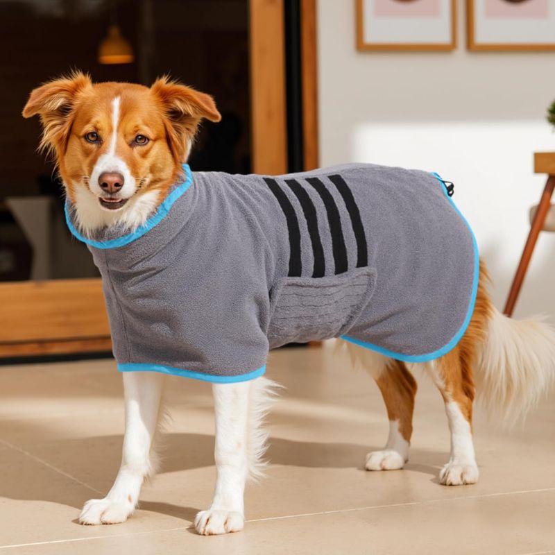 Photo 1 of Microfibre Dog Bathrobe Towel Wrap Super Absorbent Dog Drying Coat Bath Robe for Puppy, Medium & Large Dogs, Fast Drying, Adjustable