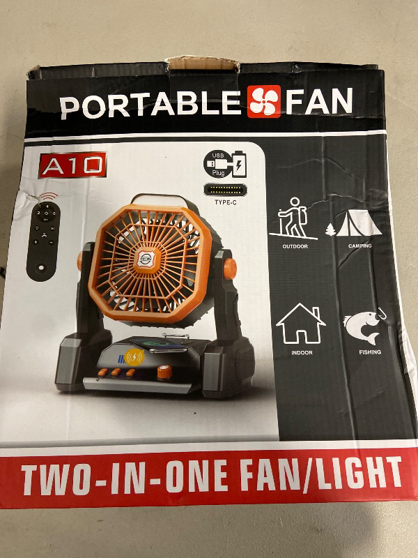 Photo 1 of Portable Camping Fan Rechargeable with Inductive Charging Function, 20000mAh Battery Operated Fan, Outdoor Battery Powered Fan, 3 Timer for Picnic, Fishing, Travel, Home