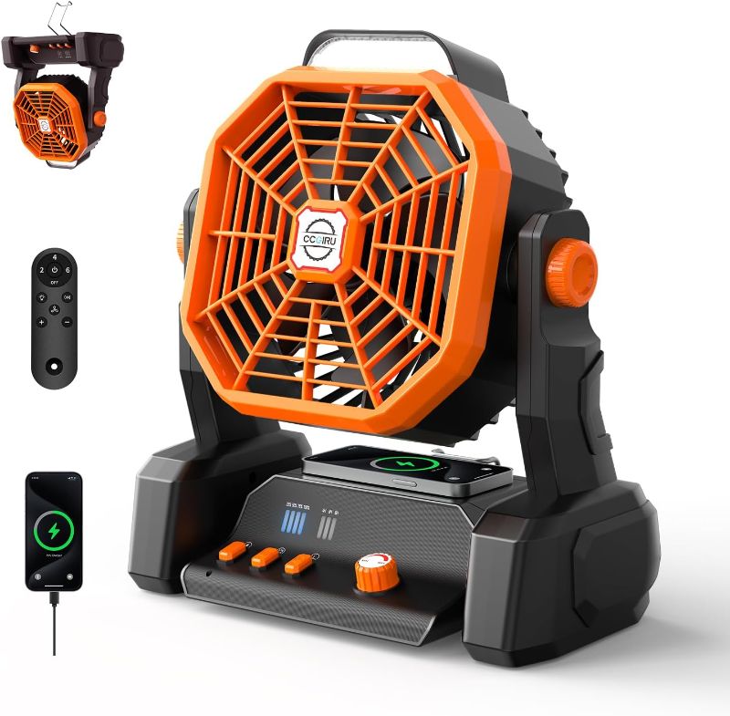 Photo 1 of Portable Camping Fan Rechargeable with Inductive Charging Function, 20000mAh Battery Operated Fan, Outdoor Battery Powered Fan, 3 Timer for Picnic, Fishing, Travel, Home