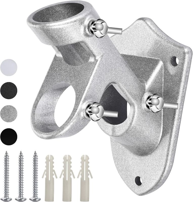 Photo 1 of Flag Pole Holder for Outside House, Heavy Duty Flag Pole Mounting Bracket, Aluminum Metal Flagpole Mount with Stainless Hardware for Outdoor, Strong and Rust Proof, 1" Inner Diameter (Silver-1Pack)