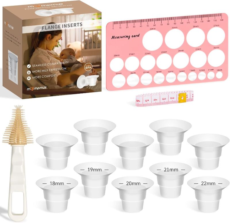 Photo 1 of Flange Inserts 10PCS 18/19/20/21/22mm for 24mm Pumps, Flange Sizing Kit Compatible with Medela Elvie Lansinoh Spectra Momcozy Breast Pump Accessories, Breastfeeding Essentials Kit for New Mom