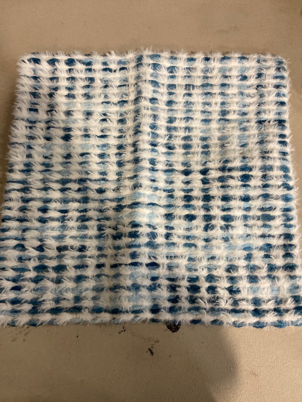 Photo 1 of Boho Chenille Tufted Pillow Cover 20x20 Inch, Decorative Square Throw Pillow Cover Neutral Pillowcase for Couch Bedroom Living Room, Blue White