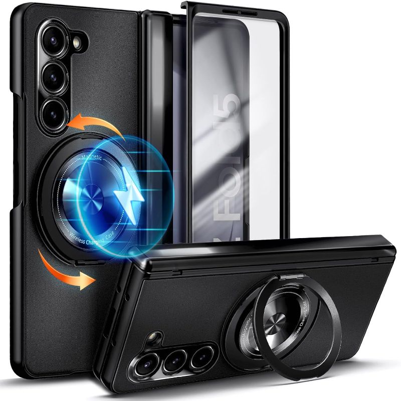 Photo 1 of Designed for Samsung Galaxy Z Fold 5 Case, Compatible with Magsafe 360° Rotating Magnetic Stand, Built-in HD Screen Protector & Hinge Protection, Full-Body Shockproof Cover, Black