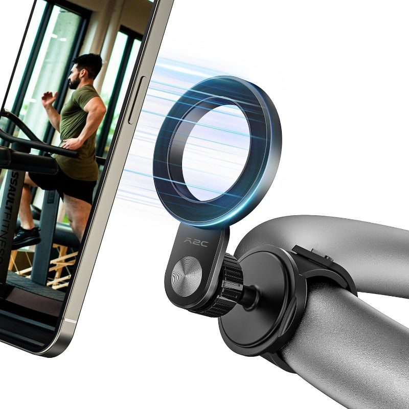 Photo 1 of A2C Adjustable Strap Magnetic Bar Phone Mount for Peloton Treadmill, Exercise/Stationary Bikes, Stroller, Shopping Cart, Fits 0.5-1.5" Handlebars, 17 Strong Magnet Gym Phone Holder for iPhone Magsafe