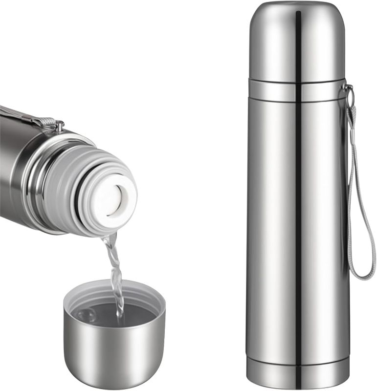 Photo 1 of Stainless Steel Thermal Bottle Vacuum Insulated Coffee Trave Mug for Hot and Cold Drinks Double Walled Sport Water Flask with Cup 17Oz/500Ml(Silver)