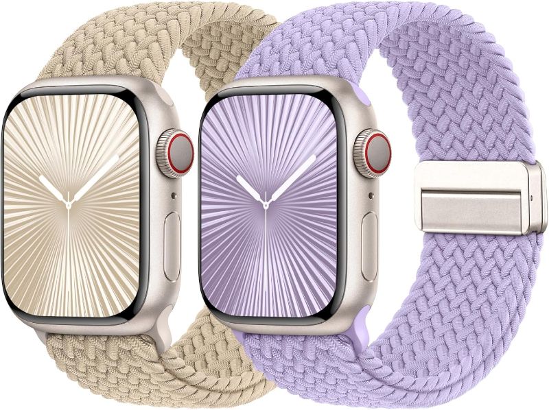 Photo 1 of Braided Stretchy Bands with Magnetic Clasp Compatible for Apple Watch Band 38mm 40mm 41mm 42mm 44mm 45mm 46mm 49mm Women Men, Soft Nylon Sport Solo Loop for iWatch Series 10 9 8 7 6 5 4 3 Ultra 2 1 SE
