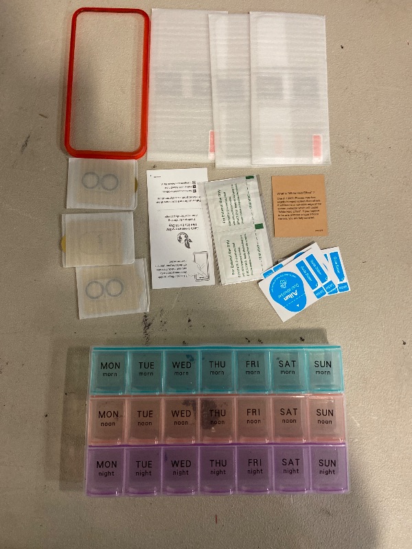 Photo 1 of Large Weekly Pill Organizer 3 Times A Day,Travel Pill Cases ?Moisture-Proof 7 Day Pill Contaner,Medicine Pill Organizer, Portable for Pills Vitamin Fish Oil Supplements + Ailun 3 Pack Screen Protector for iPhone 15 [6.1 inch] + 3 Pack Camera Lens Protecto