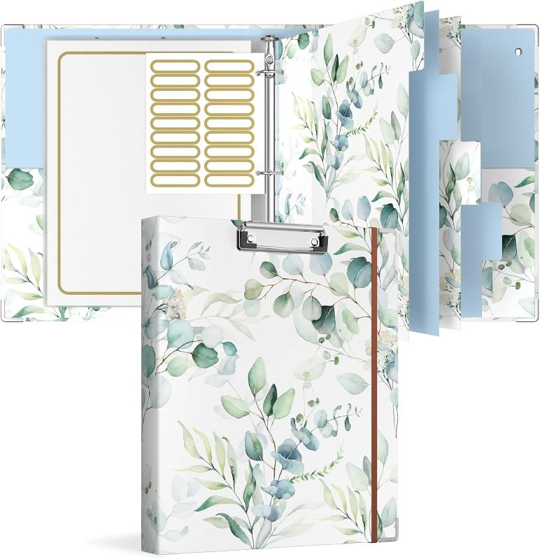 Photo 1 of 3 Ring Binder with clipboard, 1 inch 8.5 x 11 in Letter Size View Binders Organizer with Dividers Tabs & Clear Sleeves, School Supplies, Office Supplies, Eucalyptus Leaf