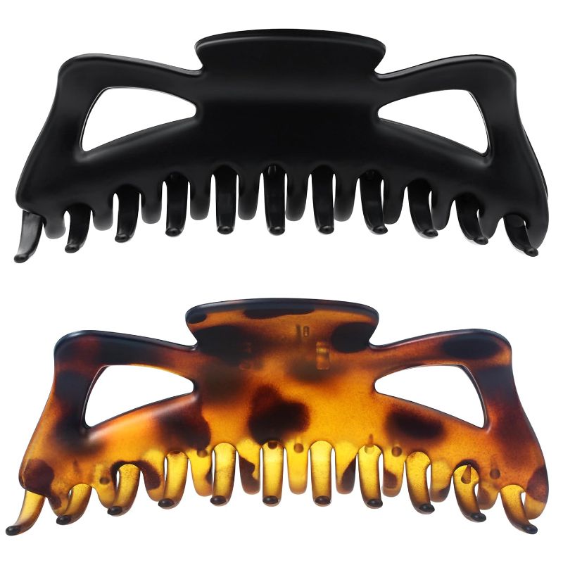 Photo 1 of Extra Large Claw Clips for Thick Hair and Long Hair, 2 Pack XXl Jumbo Claw clips, Oversized Matte Non-slip Butterfly Hair Clips for Women, Big Strong Hold Jaw Clip, Black & Leopard
