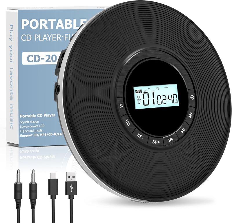Photo 1 of Walkman CD Player,Portable CD Player for Car,Personal Disman CD Player with Headphones Jack,LCD Display,Anti-Skip,Aux-Out Cable/TF Slot,2*AA Batteries or Type-C Supply for Home,Travel and Car