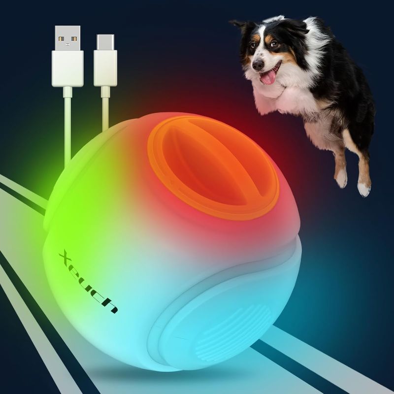 Photo 1 of Dog Balls, LED Dog Toy Ball Rechargeable, Bounce-Activated Durable Fetch Ball Grow in The Dark, Night Glowing Toy, Natural Rubber, Color Changing LED, 2.5 inches-Orange