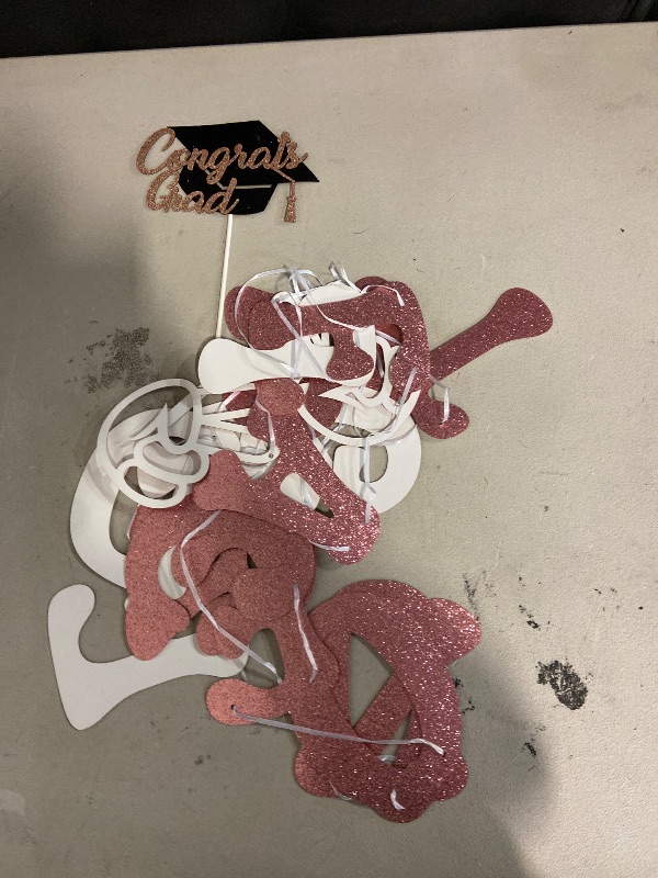 Photo 1 of Congratulations Banner Rose Gold Graduation Decorations Class of 2025 Prestrung Congrats Grad Banner for Middle School High School College Graduate Party Decorations