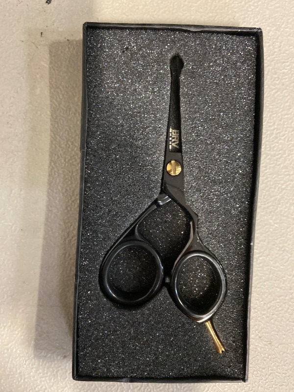 Photo 1 of Rounded-Tip Small Trim Scissors for Men 4.2" | High Carbon Stainless Steel | Nose Hair for Men | Professional Grooming Scissors for Beard, Mustache & Ear Hair - RIGHT HANDED (Black)