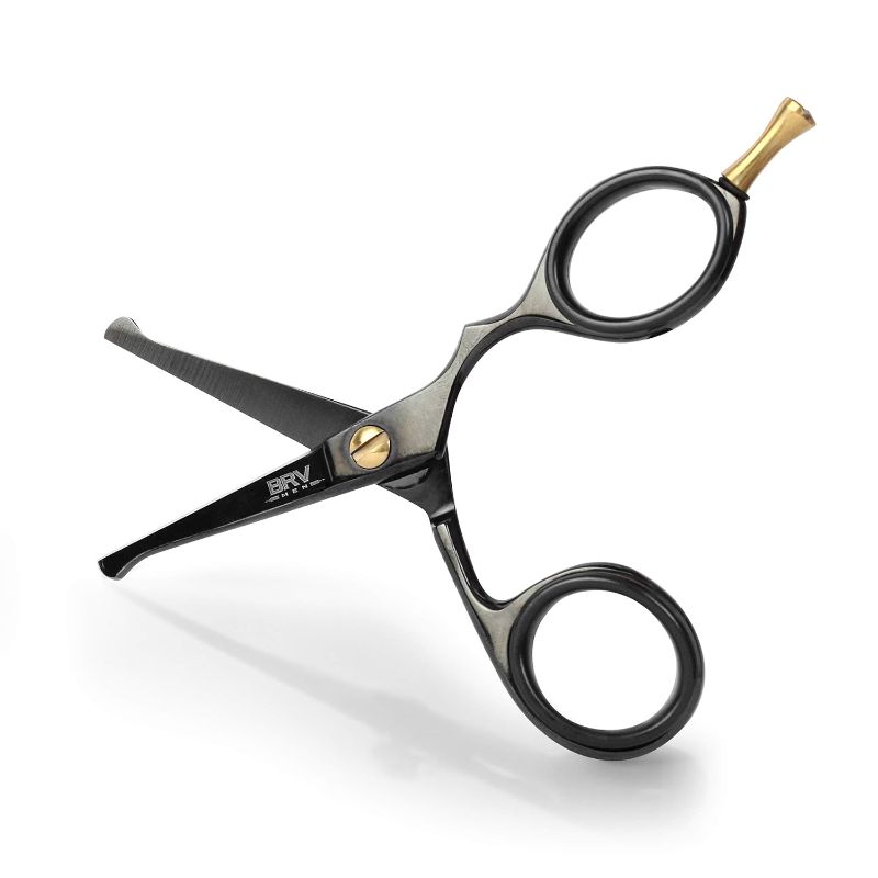 Photo 1 of Rounded-Tip Small Trim Scissors for Men 4.2" | High Carbon Stainless Steel | Nose Hair for Men | Professional Grooming Scissors for Beard, Mustache & Ear Hair - RIGHT HANDED (Black)