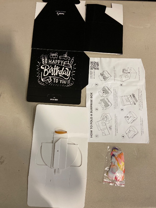 Photo 1 of FETTIPOP Gift Box Surprise Exploding Confetti Kit (Black Premium) Happy Birthday, Prank Pop Up 7.2x5.5x4.3 in.