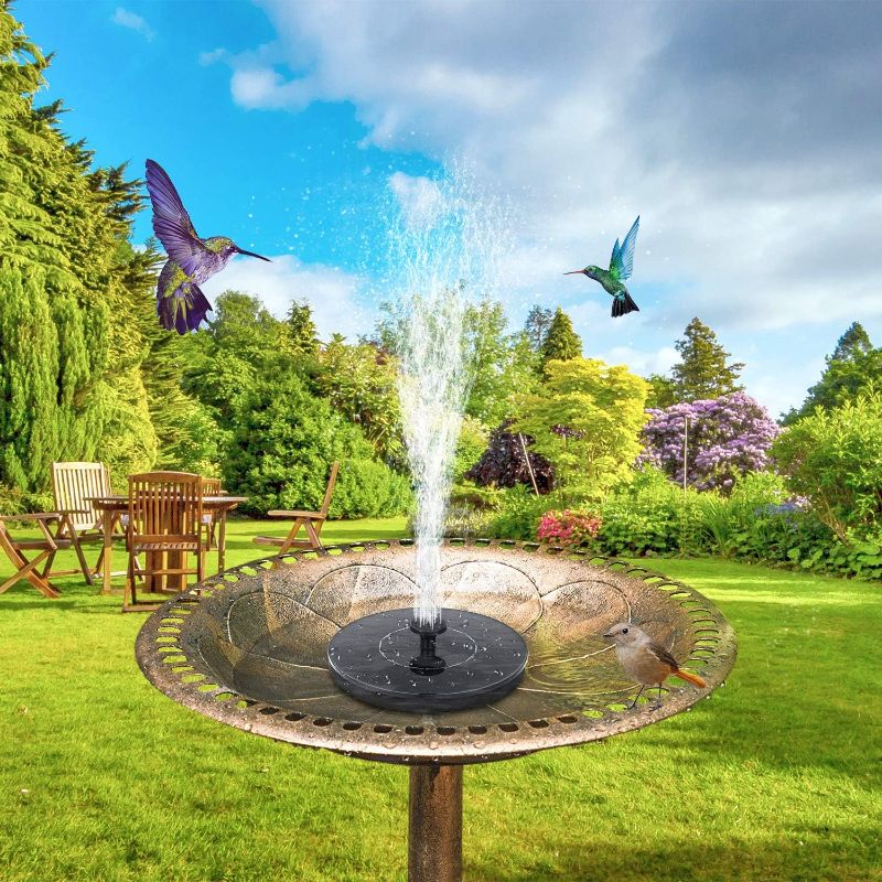 Photo 1 of Mademax 1W Solar Bird Bath Fountain Pump, Solar Fountain with 6 Nozzle, Free Standing Floating Solar Powered Water Fountain Pump for Bird Bath, Garden, Pond, Pool, Outdoor