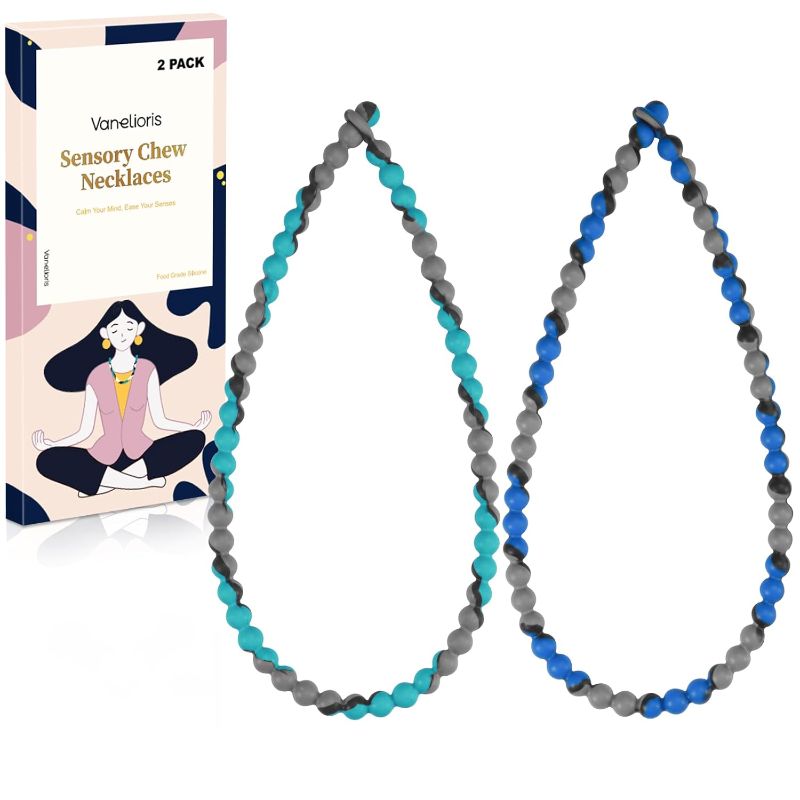 Photo 1 of Chew Necklaces for Sensory Kids and Adults, Chewy Necklace Sensory Toys for Nail Biting, Teething Necklace for Baby, Toddler, and Mom, Fidget Oral Chew Toys for Boys and Girls