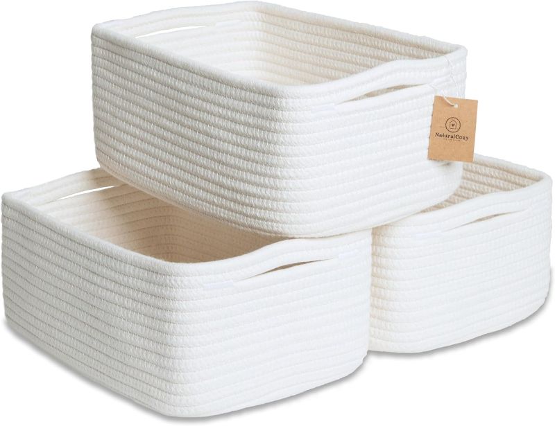 Photo 1 of NaturalCozy 11.8"x8"x4.5” Storage Baskets for Shelves 3 Pack | Cotton Rope Woven Small Baskets for Organizing | Small Storage Bins for Nursery, Bathroom, Closet, Cube Shelf, Decorative, Gift Basket
