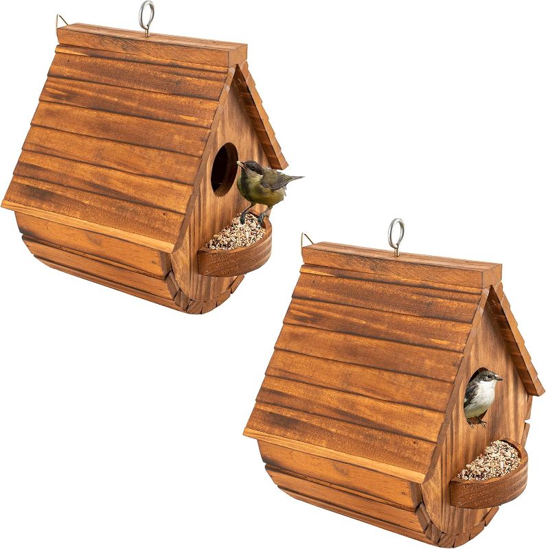Photo 1 of Set of 2 COLEBA Bird Houses for Outside,Outdoor Bird House Bird Families Bluebird Finch Cardinals Hanging Birdhouse for Garden
