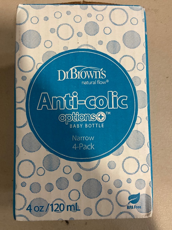 Photo 1 of Dr. Brown's Natural Flow Anti-Colic Options+ Narrow Baby Bottle, 4 oz/120 mL, with Level 1 Slow Flow Nipple, 0m+, 4 Bottles