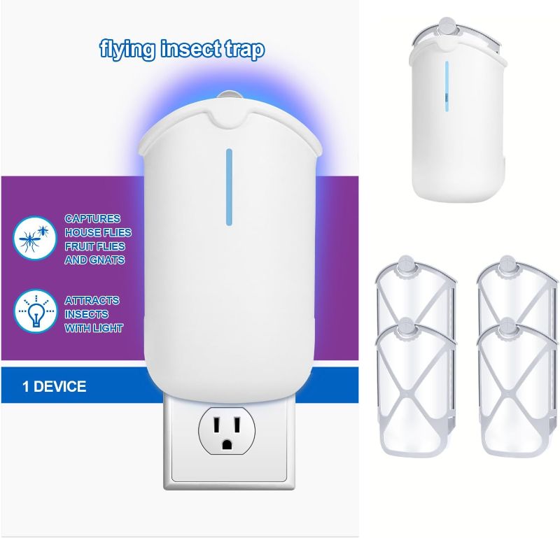 Photo 1 of Flying Insect Trap, Attracts and Traps Flying Insects Fruit Flies Mosquitoes, Compatible with ZEVOM364A Refill(1 Plug-in Base + 5 Cartridges)