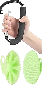 Photo 1 of 2 Pack Bundle | Food-Grade Soft Silicone Body Cleansing Brush Shower Scrubber + Stroller Hooks, 6.3" Large Stroller Clip, Stroller Hooks for Hanging Bags and Shopping